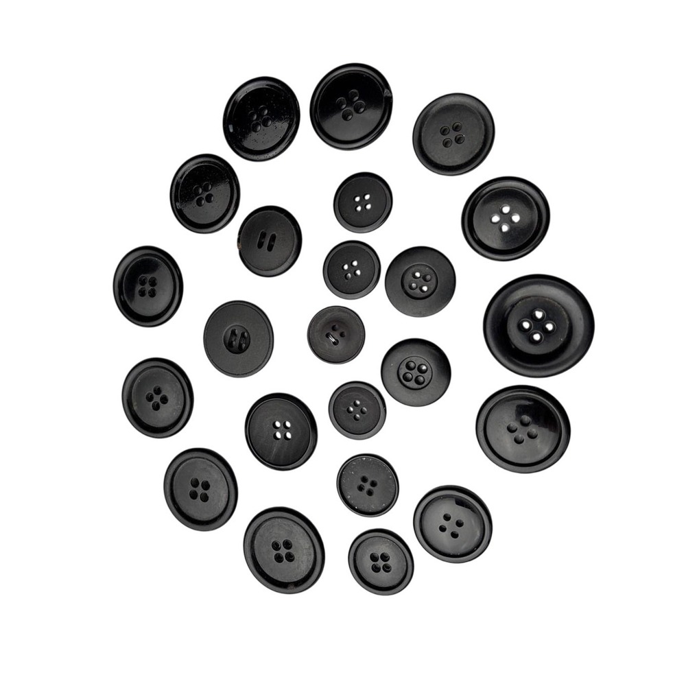 Vintage Black‎ Buttons Lot 23pc Assorted 4 Hole Sew Through Craft Supply Sewing